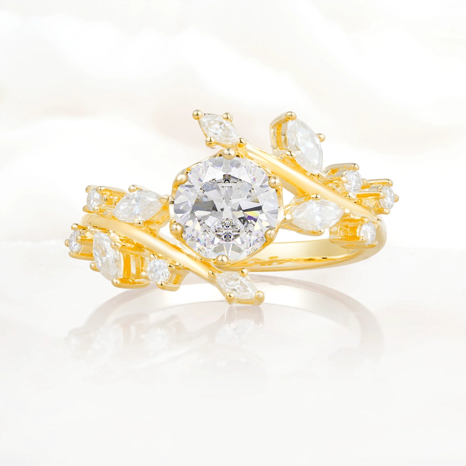 Nature Inspired Leaf Moissanite Engagement Ring Twisted Vine Wedding Band