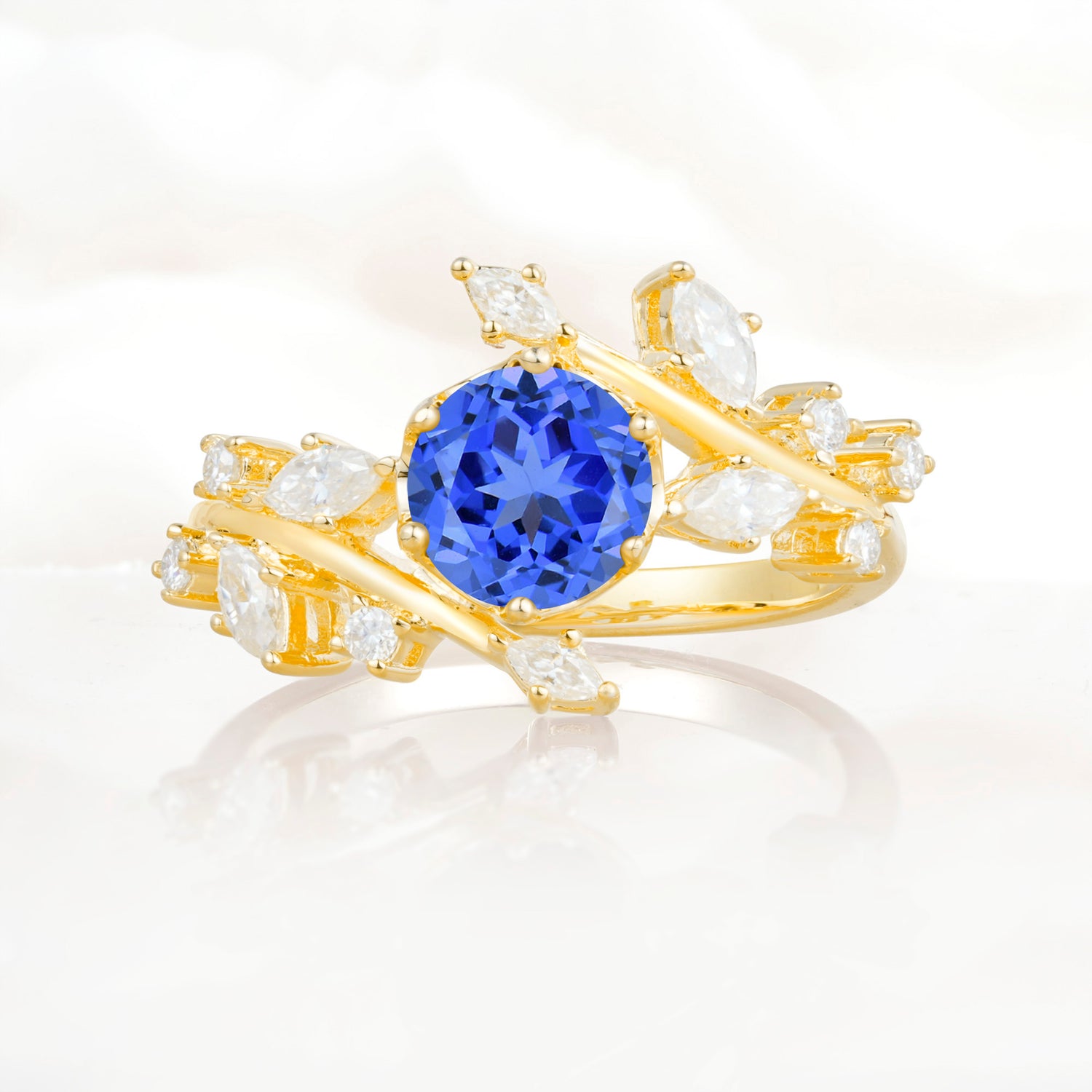 Nature Inspired Leaf Sapphire Engagement Ring Twisted Vine Wedding Band