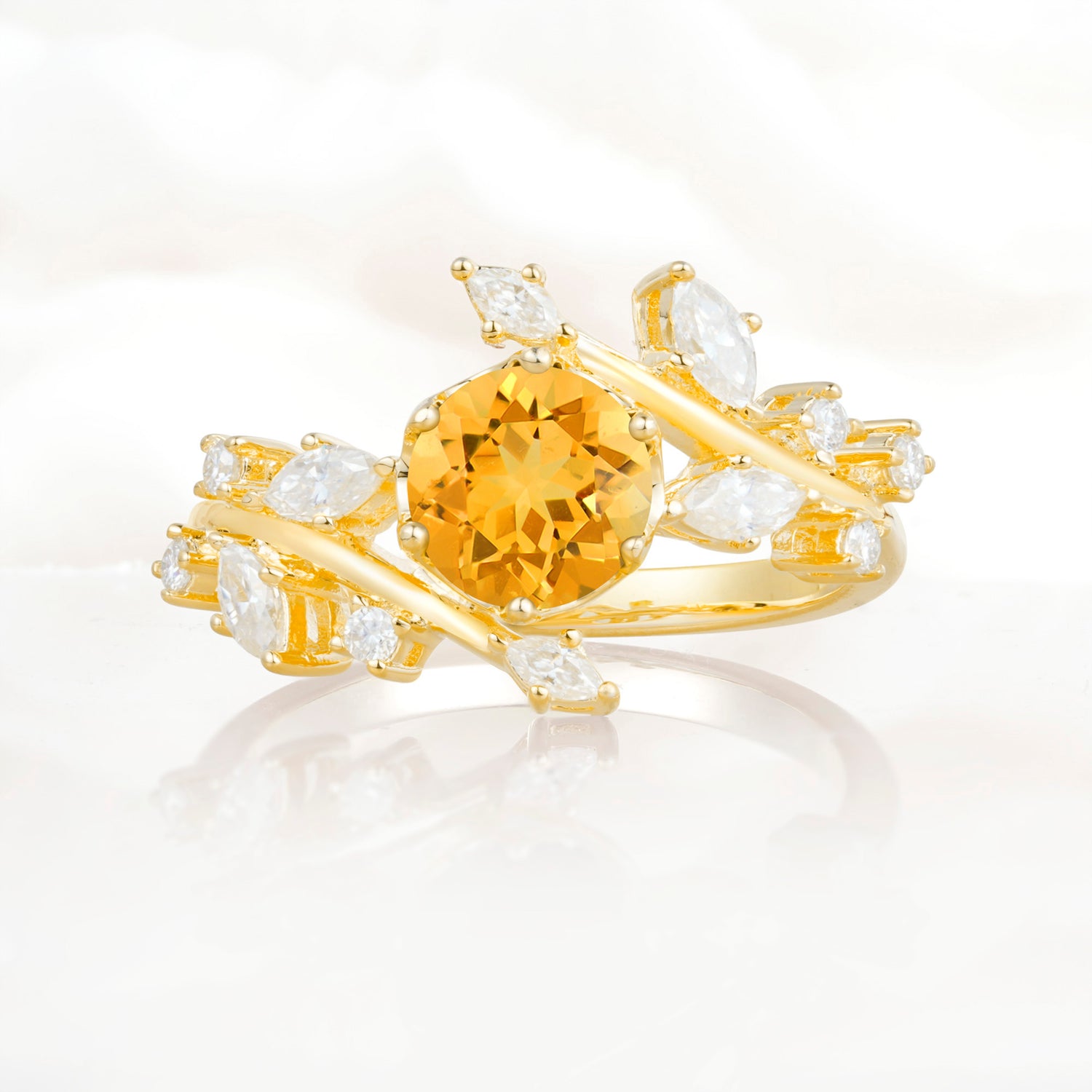 Nature Inspired Leaf Citrine Engagement Ring Twisted Vine Wedding Band