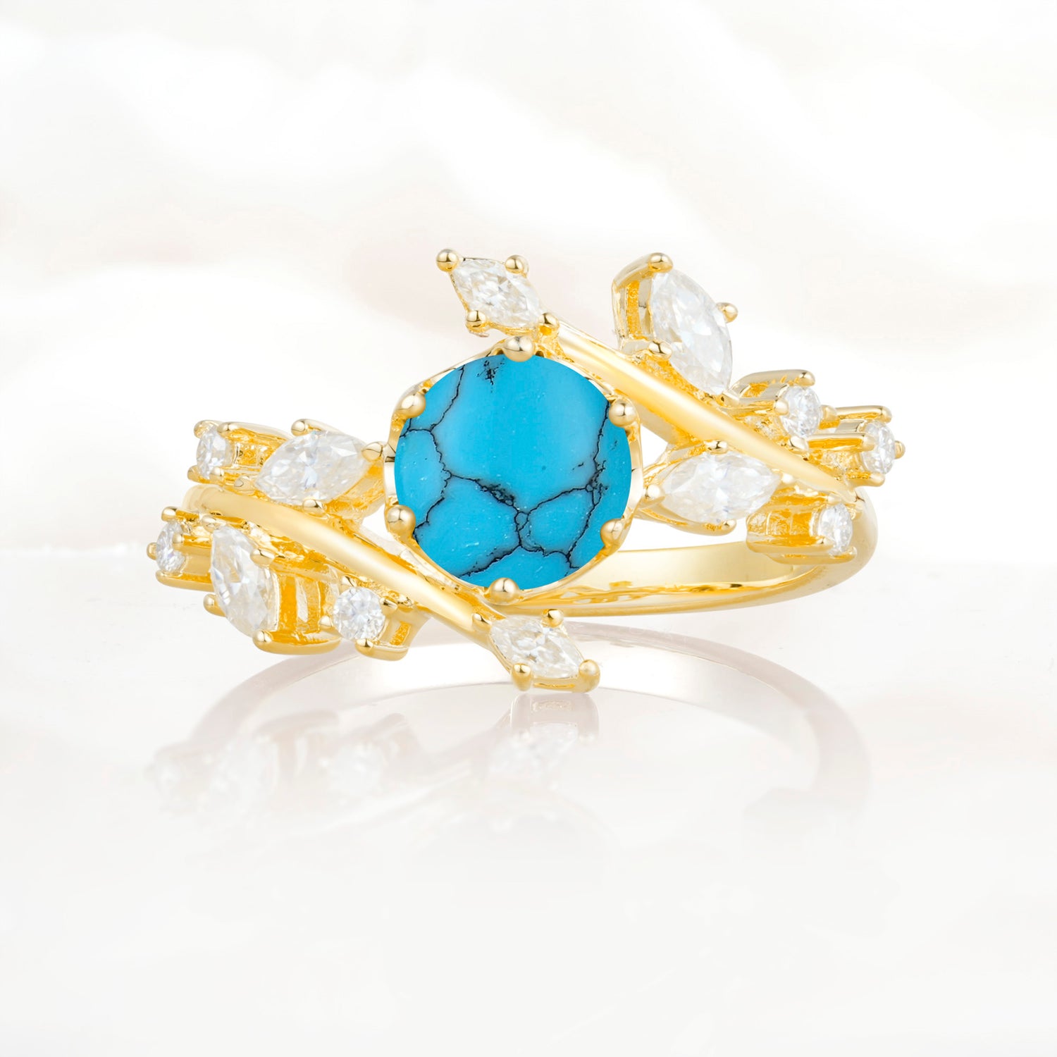 Nature Inspired Leaf Turquoise Engagement Ring Twisted Vine Wedding Band