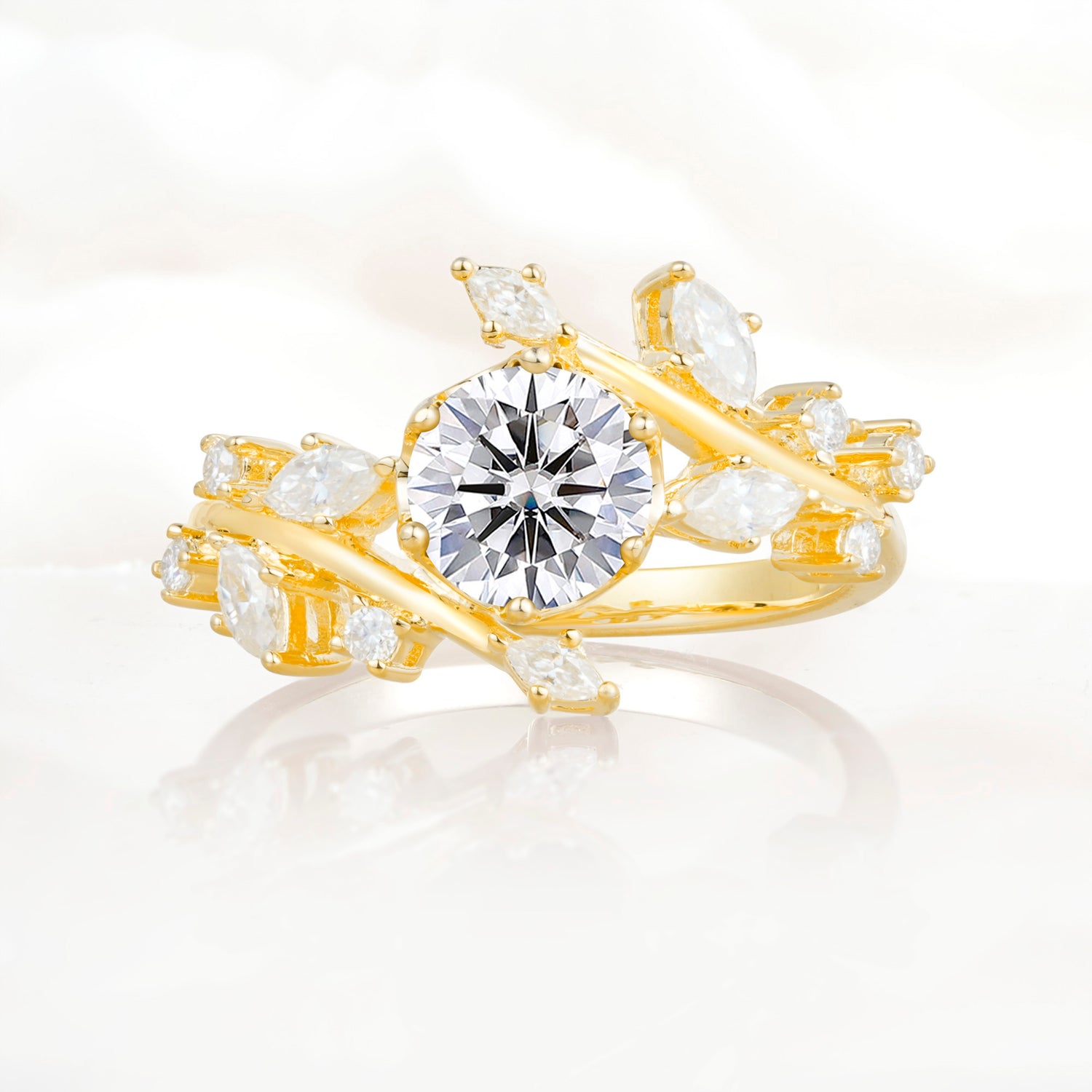Nature Inspired Leaf Lab Diamond Engagement Ring Twisted Vine Wedding Band