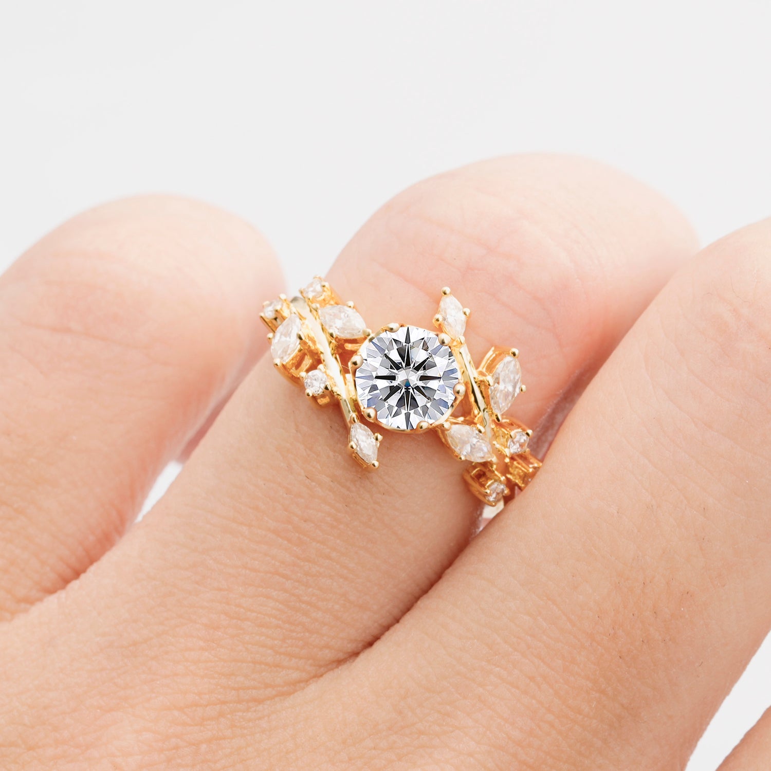 Nature Inspired Leaf Lab Diamond Engagement Ring Twisted Vine Wedding Band