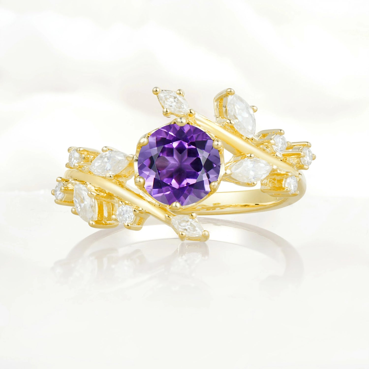 Nature Inspired Leaf Amethyst Engagement Ring Twisted Vine Wedding Band