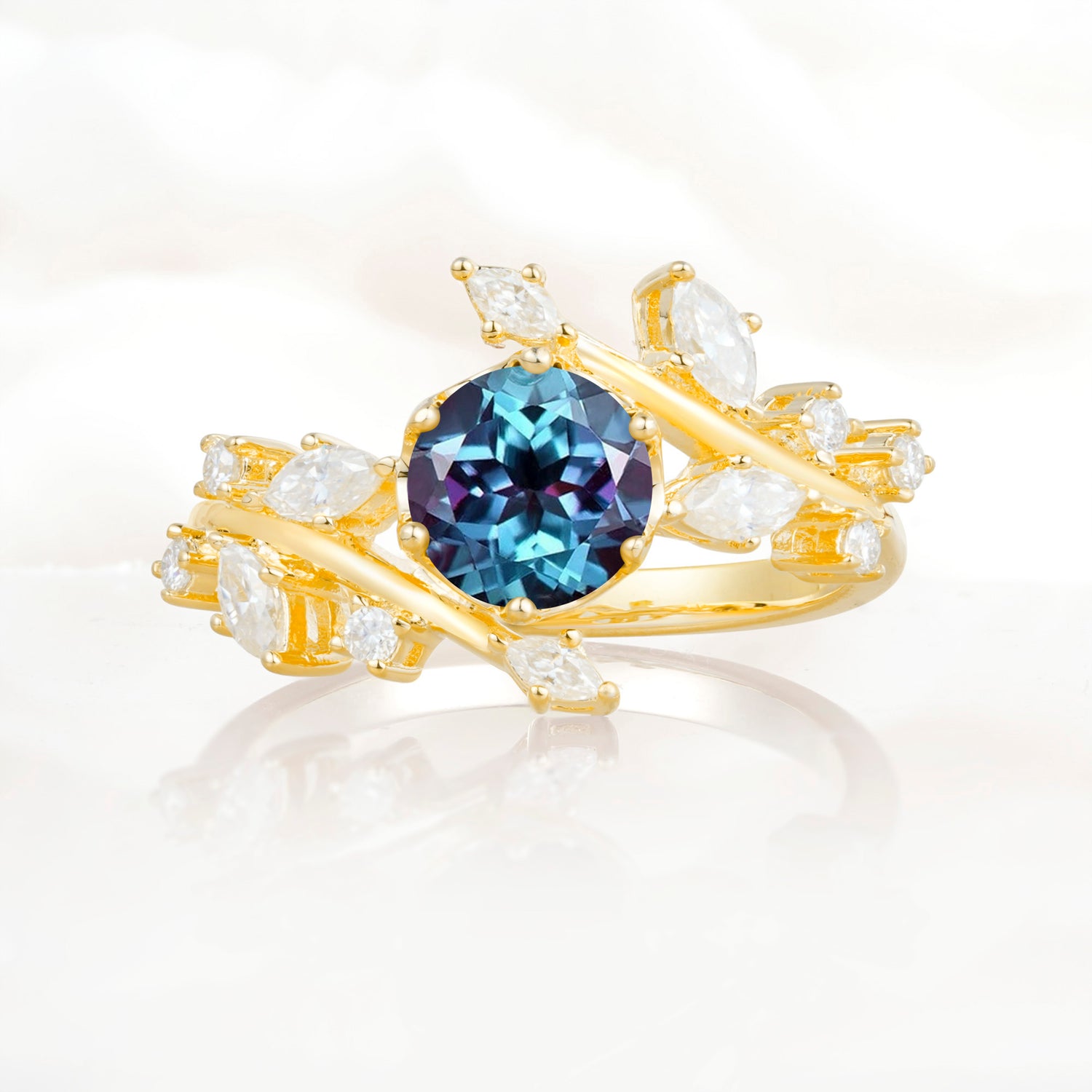 Nature Inspired Leaf Alexandrite Engagement Ring Twisted Vine Wedding Band
