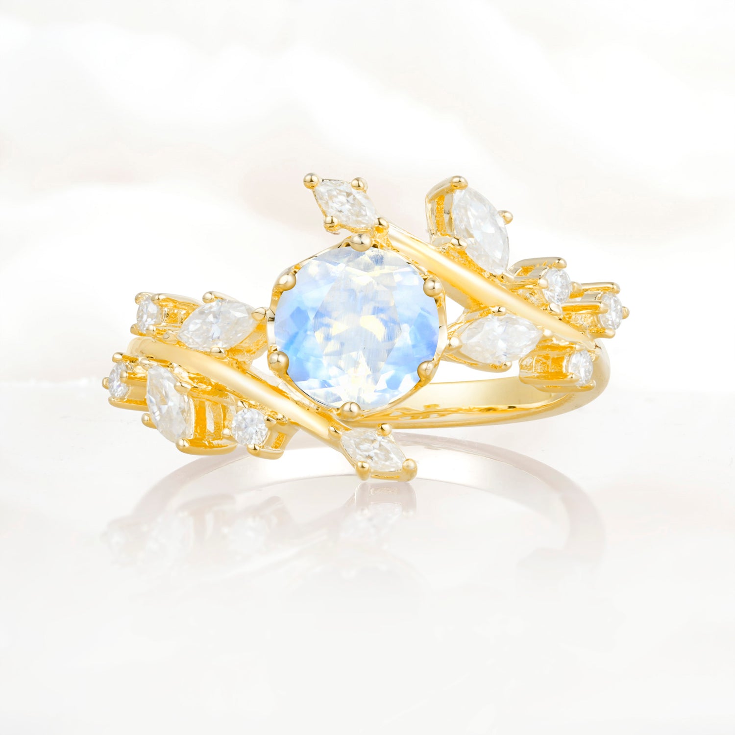 Nature Inspired Leaf Moonstone Engagement Ring Twisted Vine Wedding Band