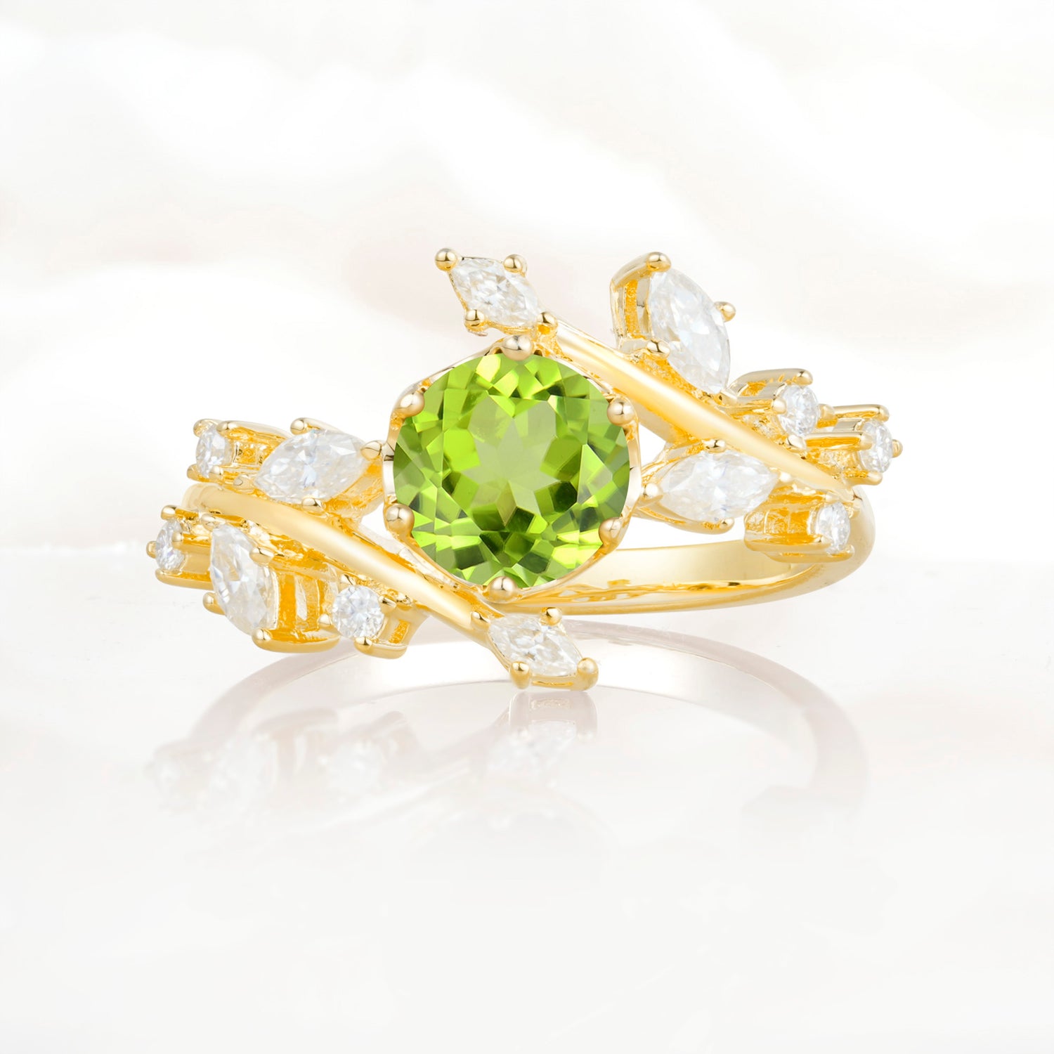 Nature Inspired Leaf Peridot Engagement Ring Twisted Vine Wedding Band
