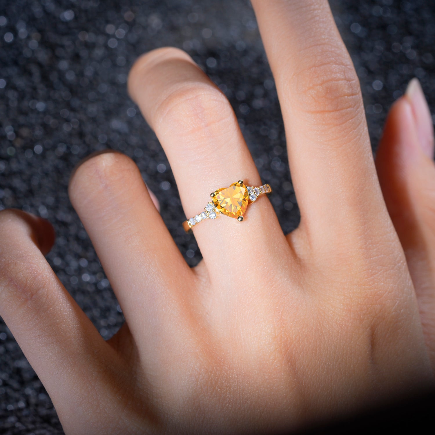 Romantic Heart Cut Citrine Engagement Ring