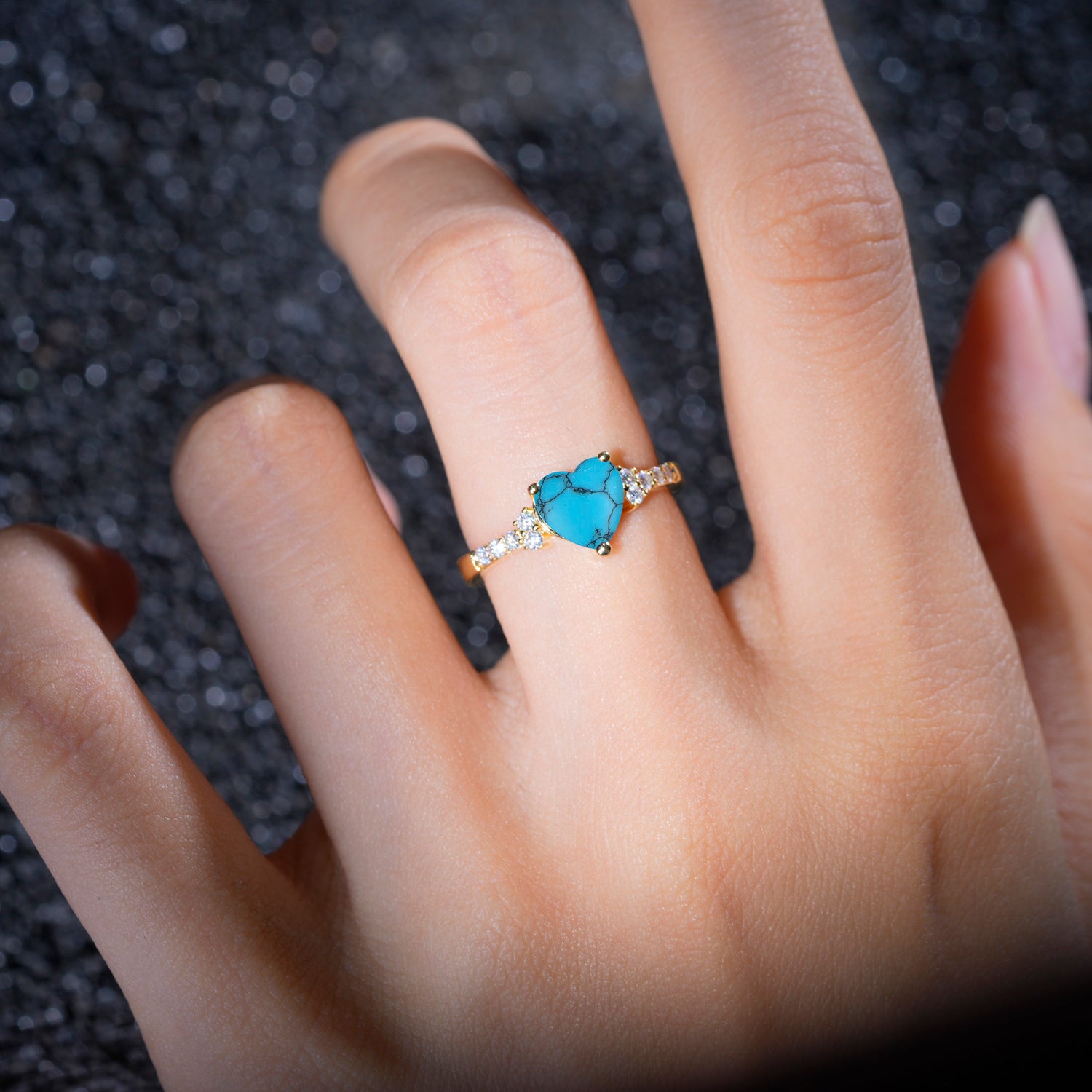 Romantic Heart Cut Turquoise Engagement Ring