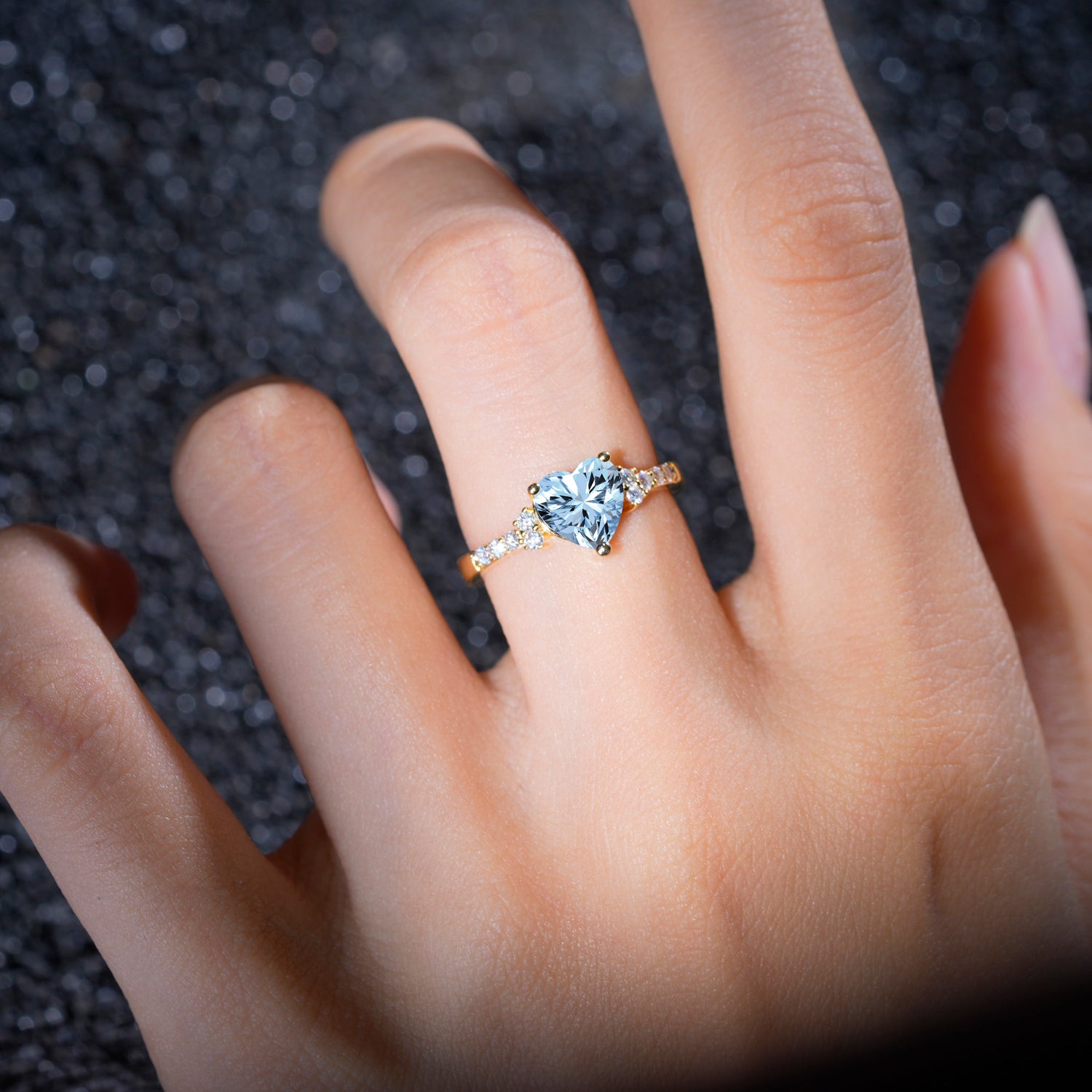 Romantic Heart Cut Aquamarine Engagement Ring