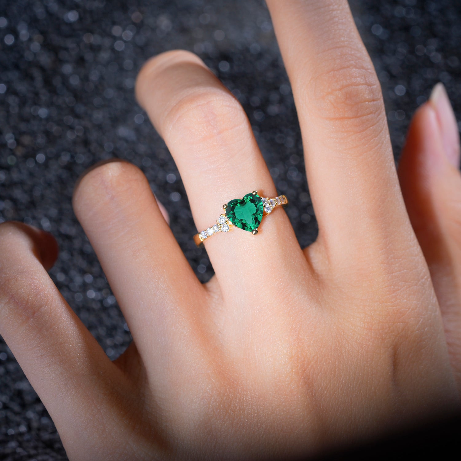 Romantic Heart Cut Emerald Engagement Ring