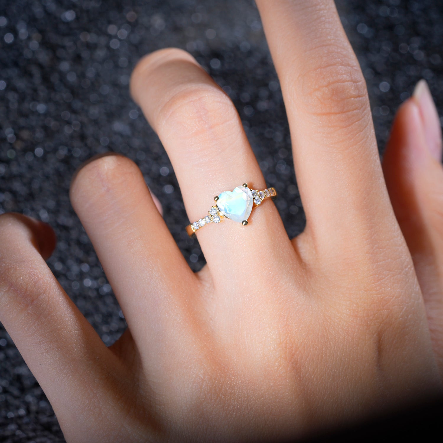 Romantic Heart Cut Moonstone Engagement Ring