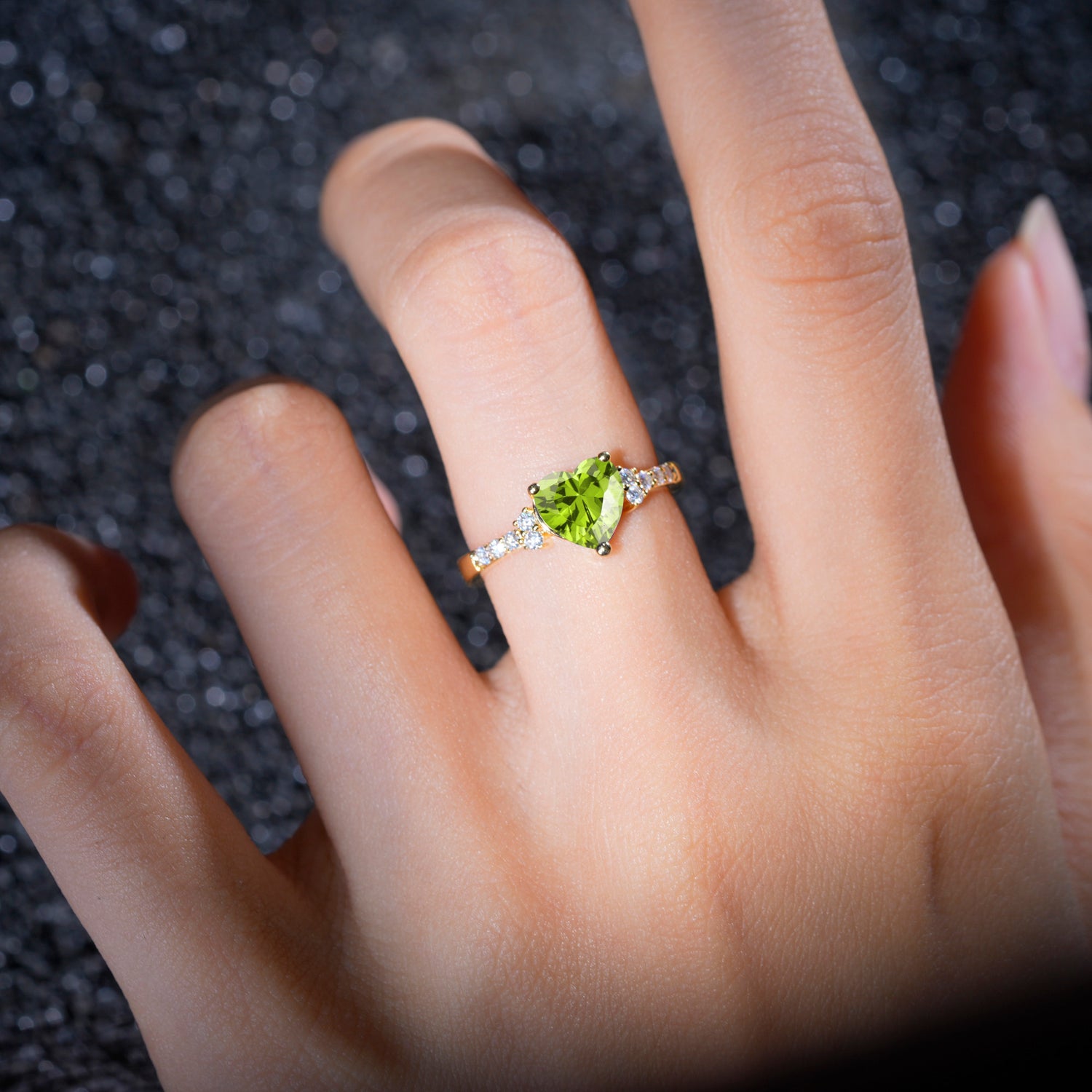 Romantic Heart Cut Peridot Engagement Ring