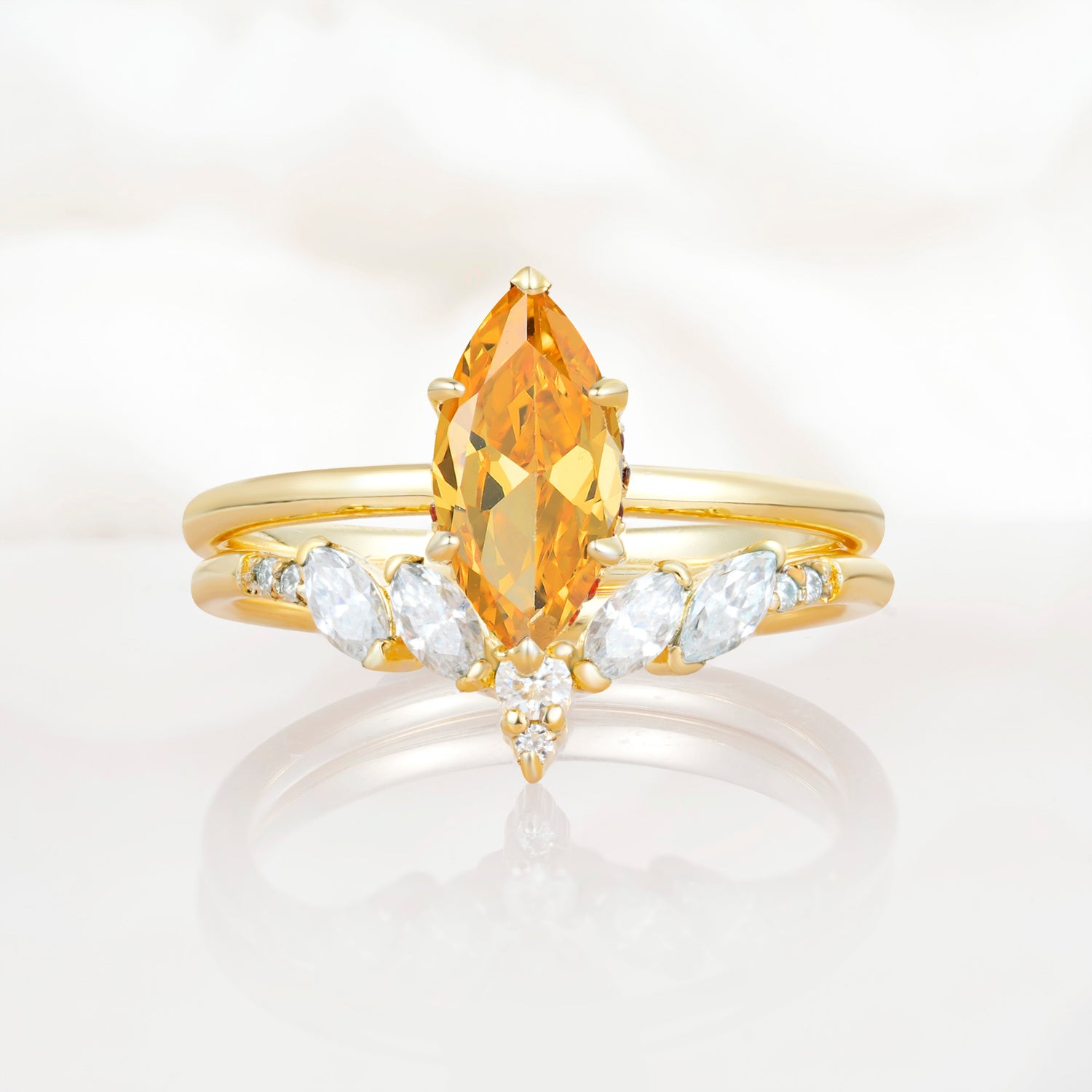 Art Deco 6 Prong Marquise Cut Citrine Ring Set