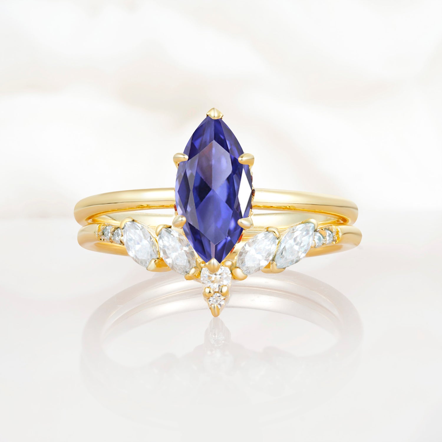 Art Deco 6 Prong Marquise Cut Tanzanite Ring Set