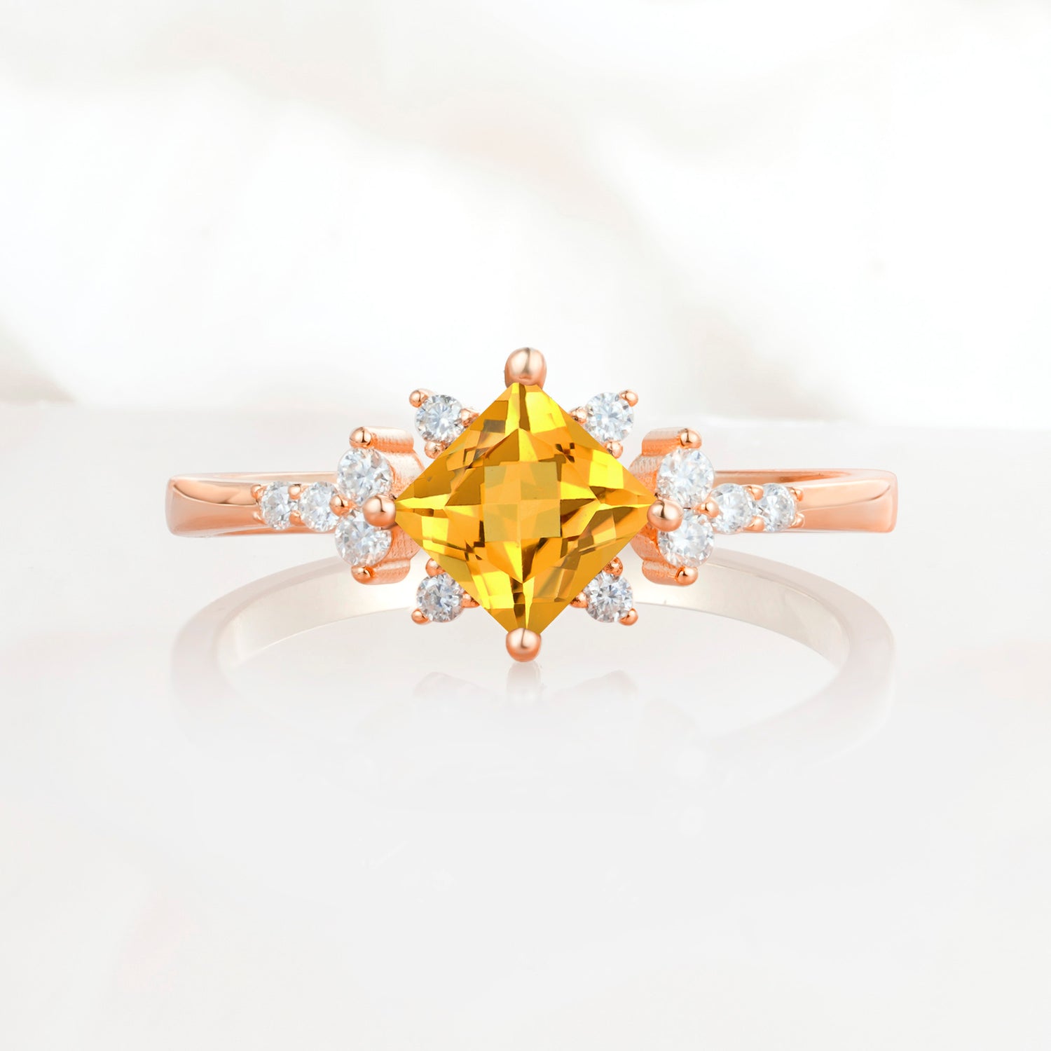 Halo Princess Cut Citrine Engagement Ring for Women
