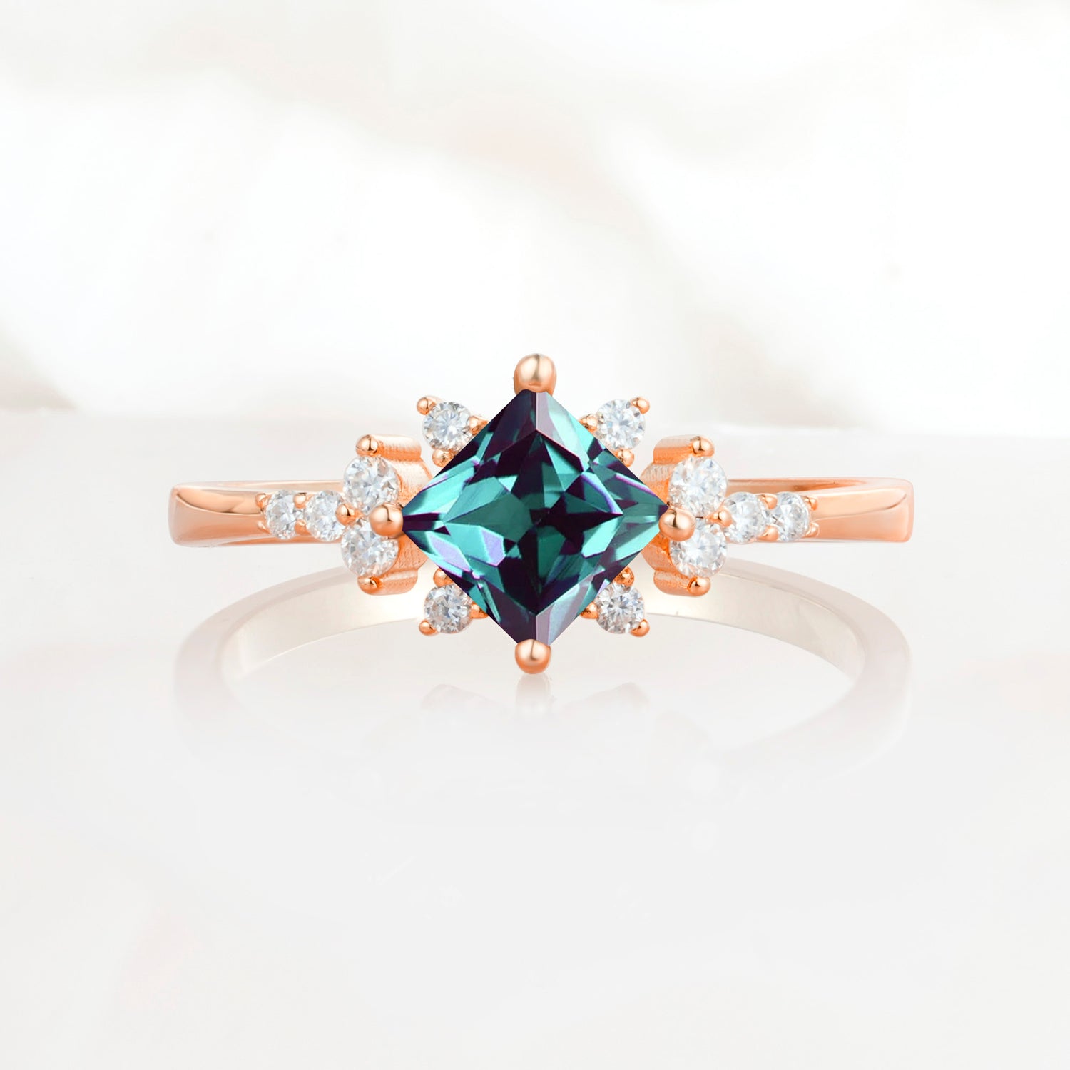 Halo Princess Cut Alexandrite Engagement Ring for Women