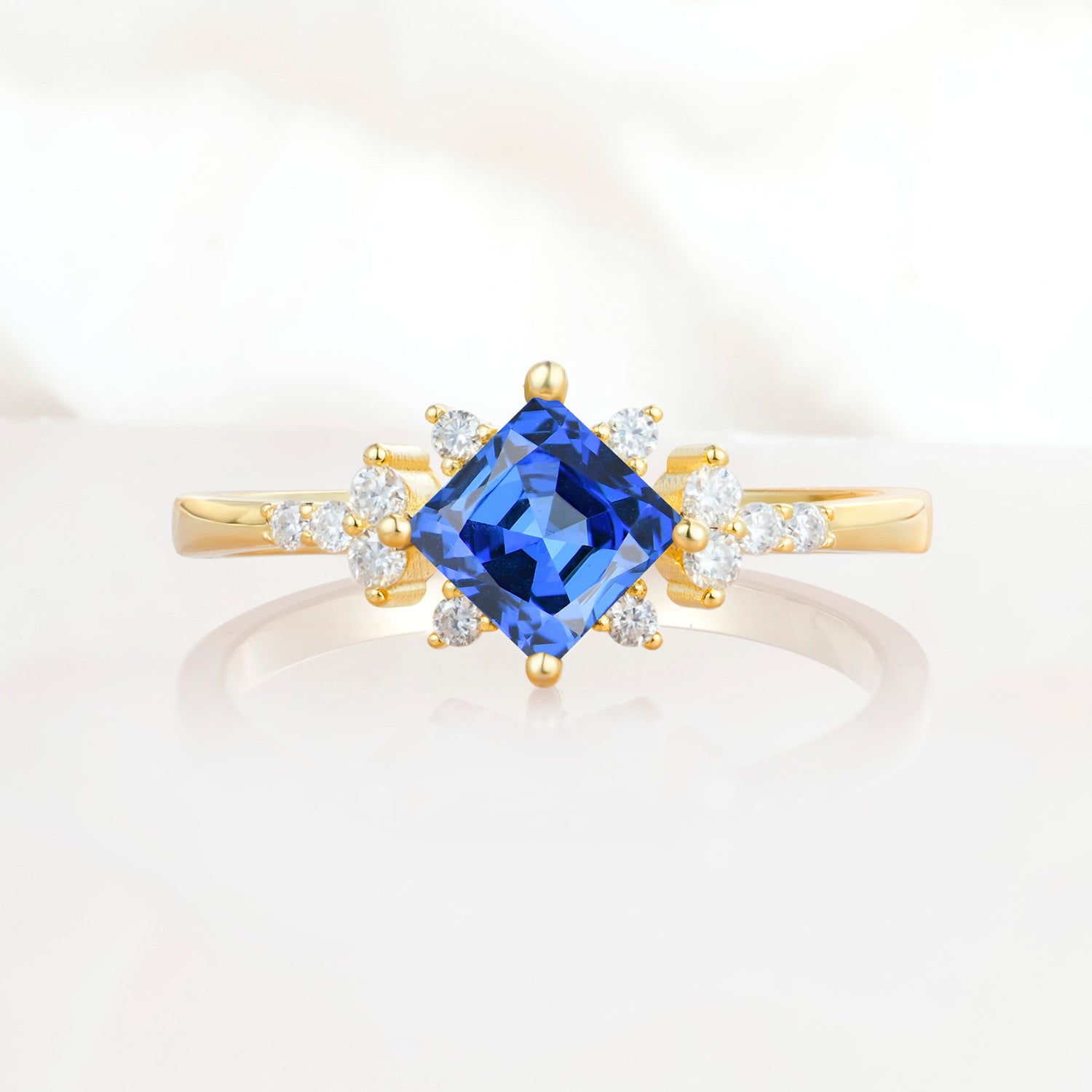 Halo Princess Cut Sapphire Engagement Ring for Women