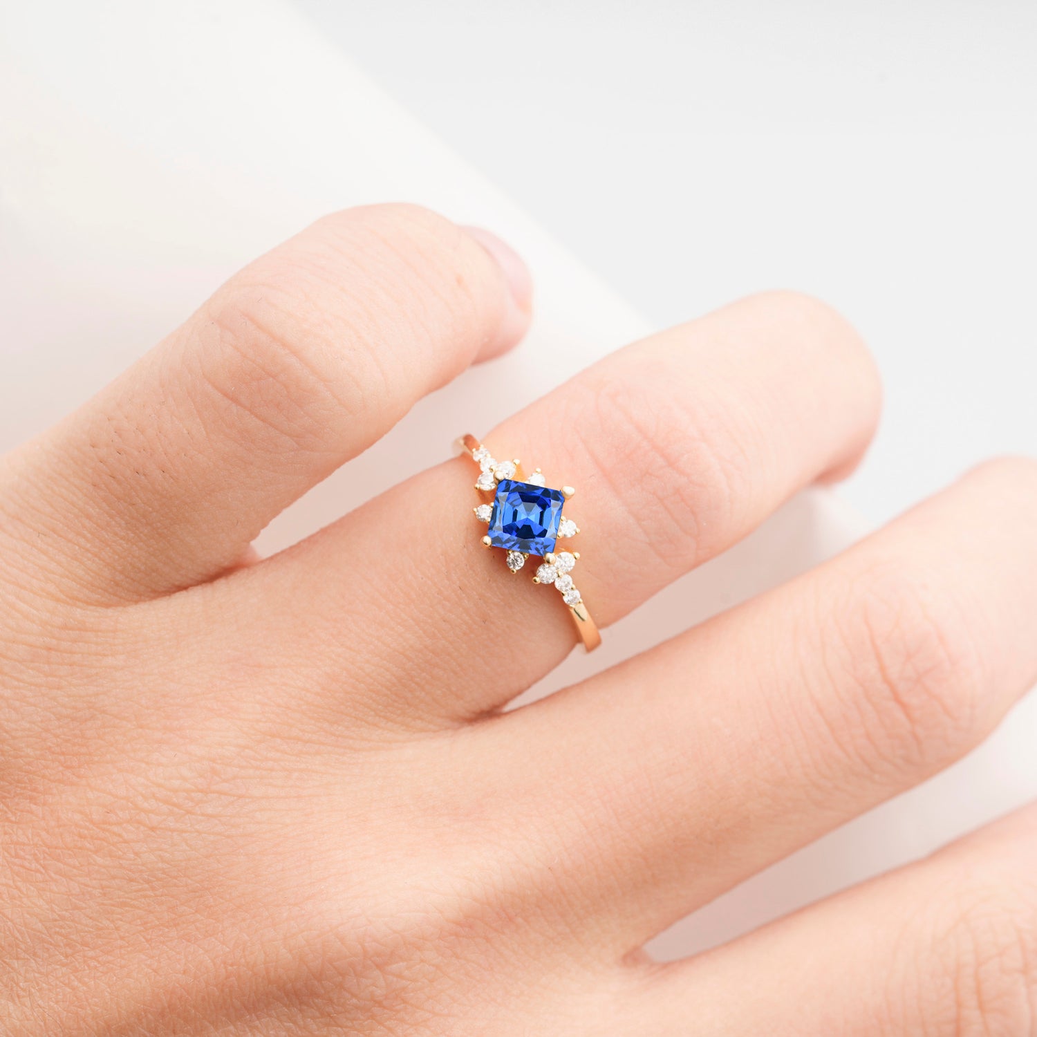 Halo Princess Cut Sapphire Engagement Ring for Women