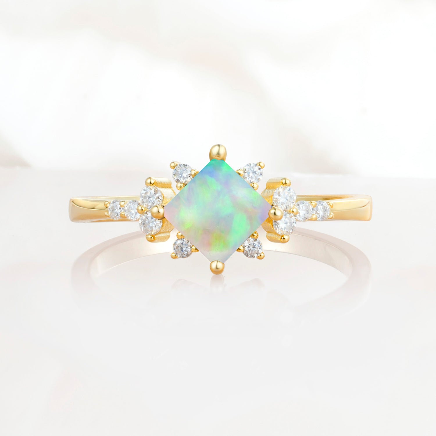 Halo Princess Cut Opal Engagement Ring for Women