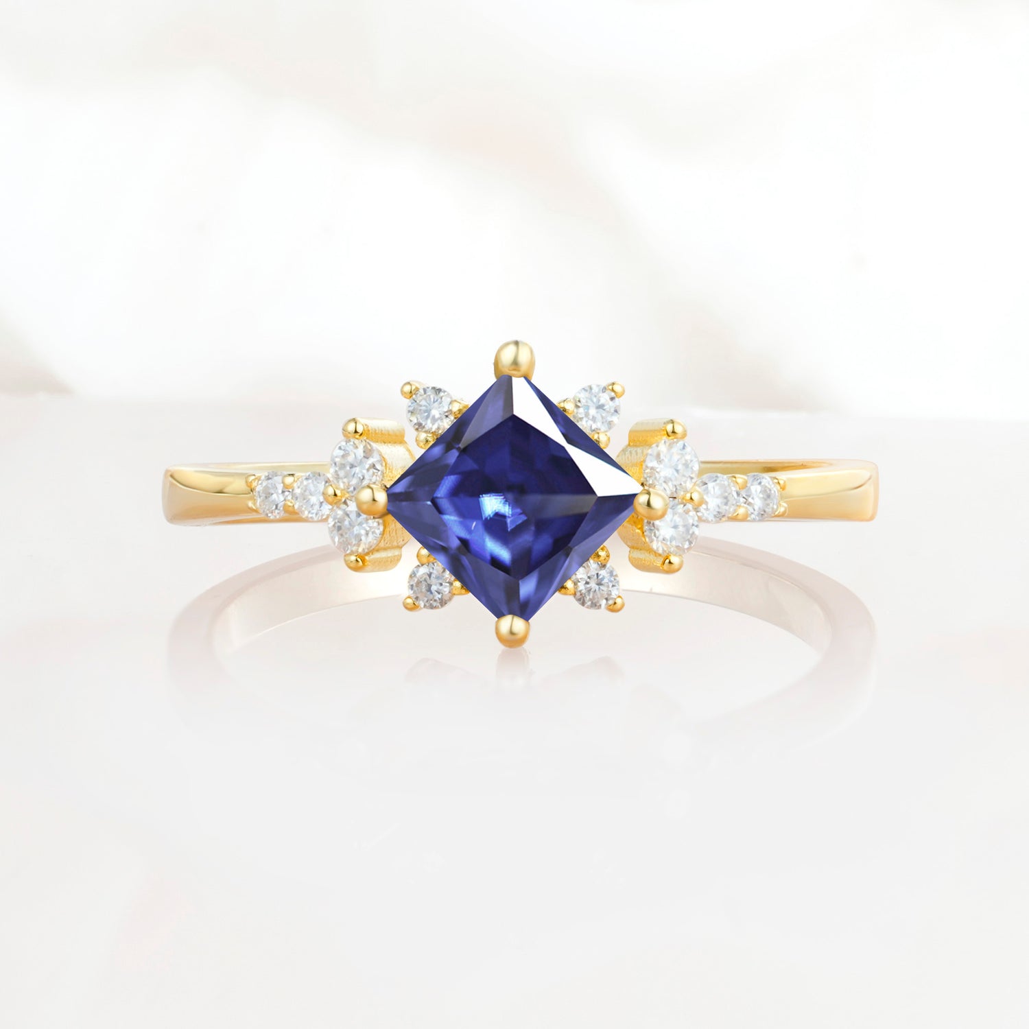 Halo Princess Cut Tanzanite Engagement Ring for Women