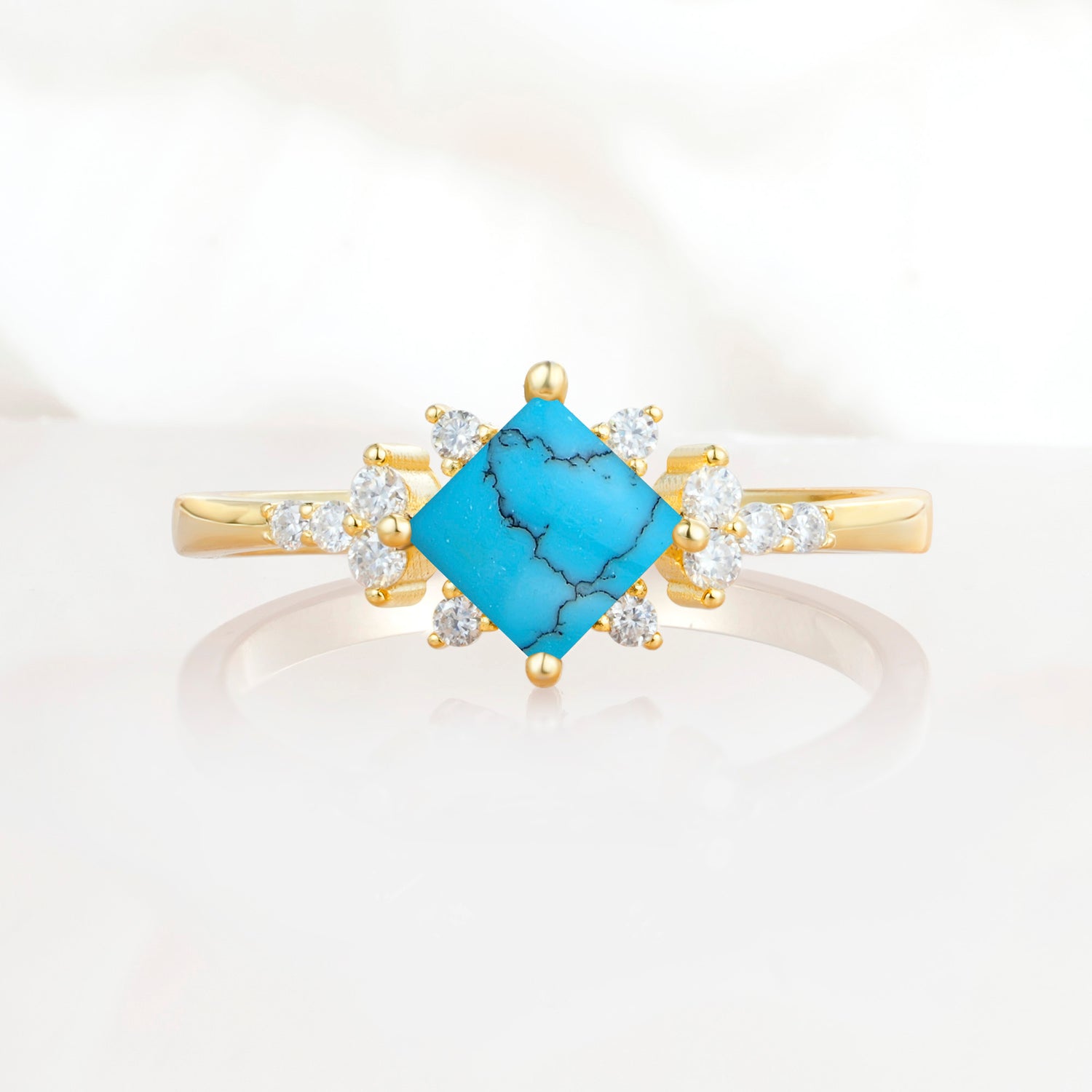 Halo Princess Cut Turquoise Engagement Ring for Women