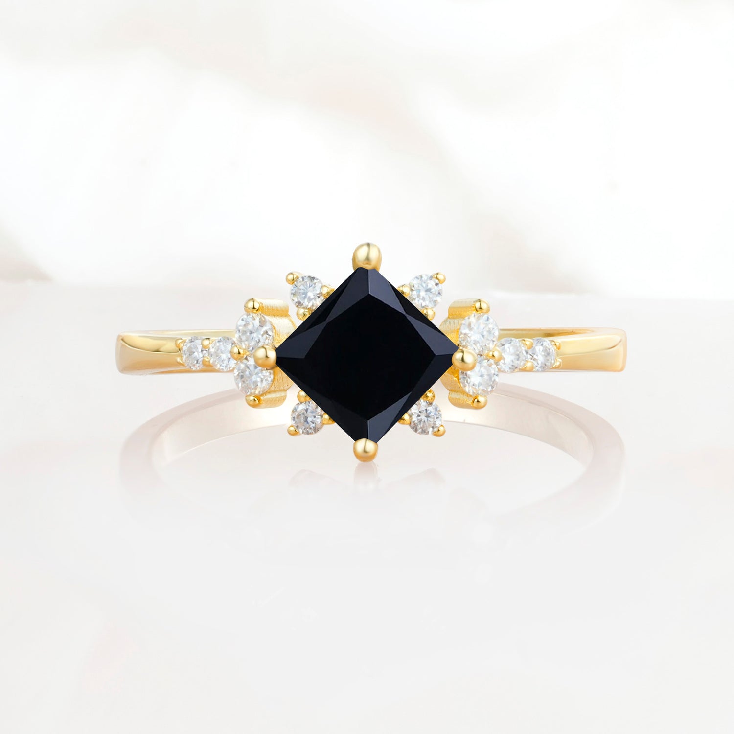 Halo Princess Cut Black Onyx Engagement Ring for Women