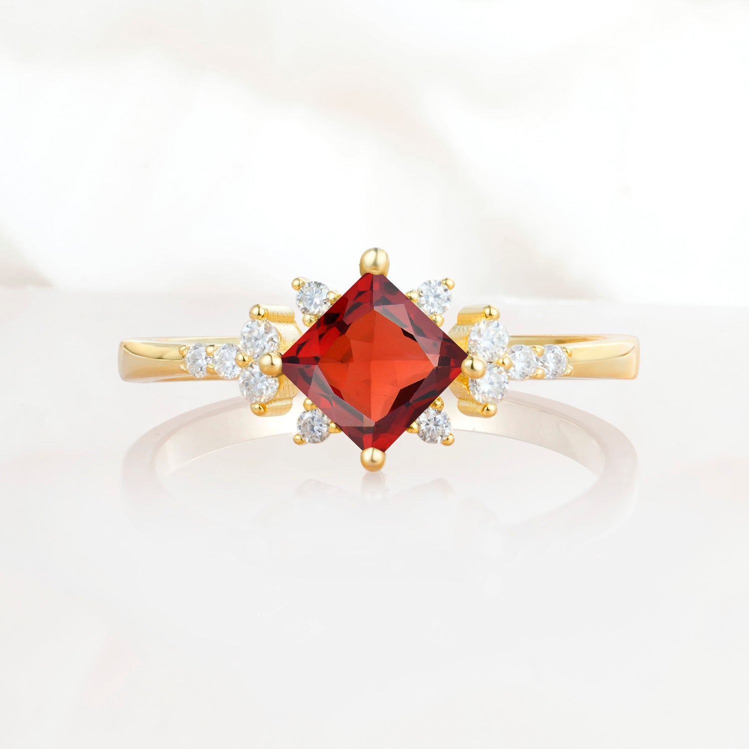 Halo Princess Cut Garnet Engagement Ring for Women