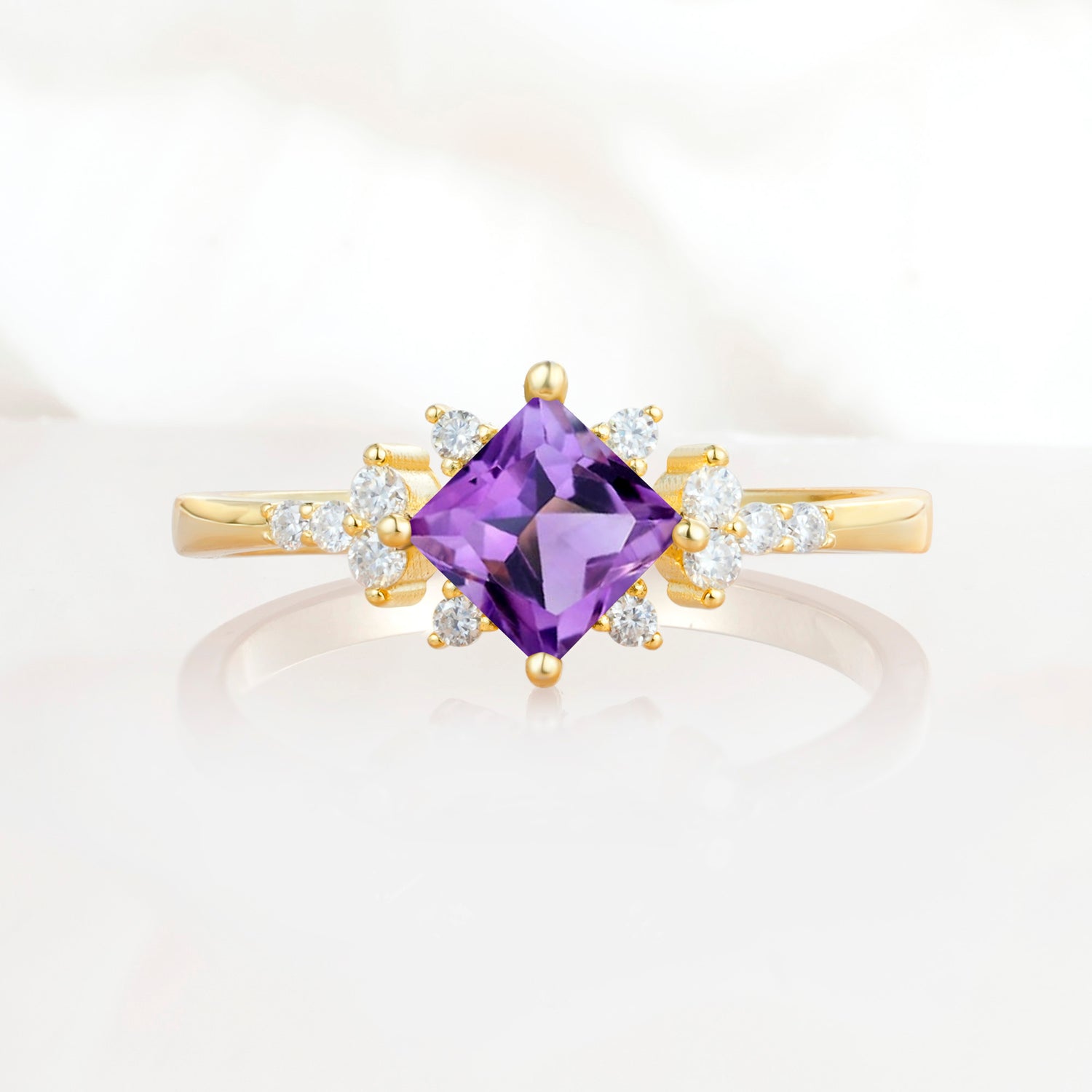 Halo Princess Cut Amethyst Engagement Ring for Women