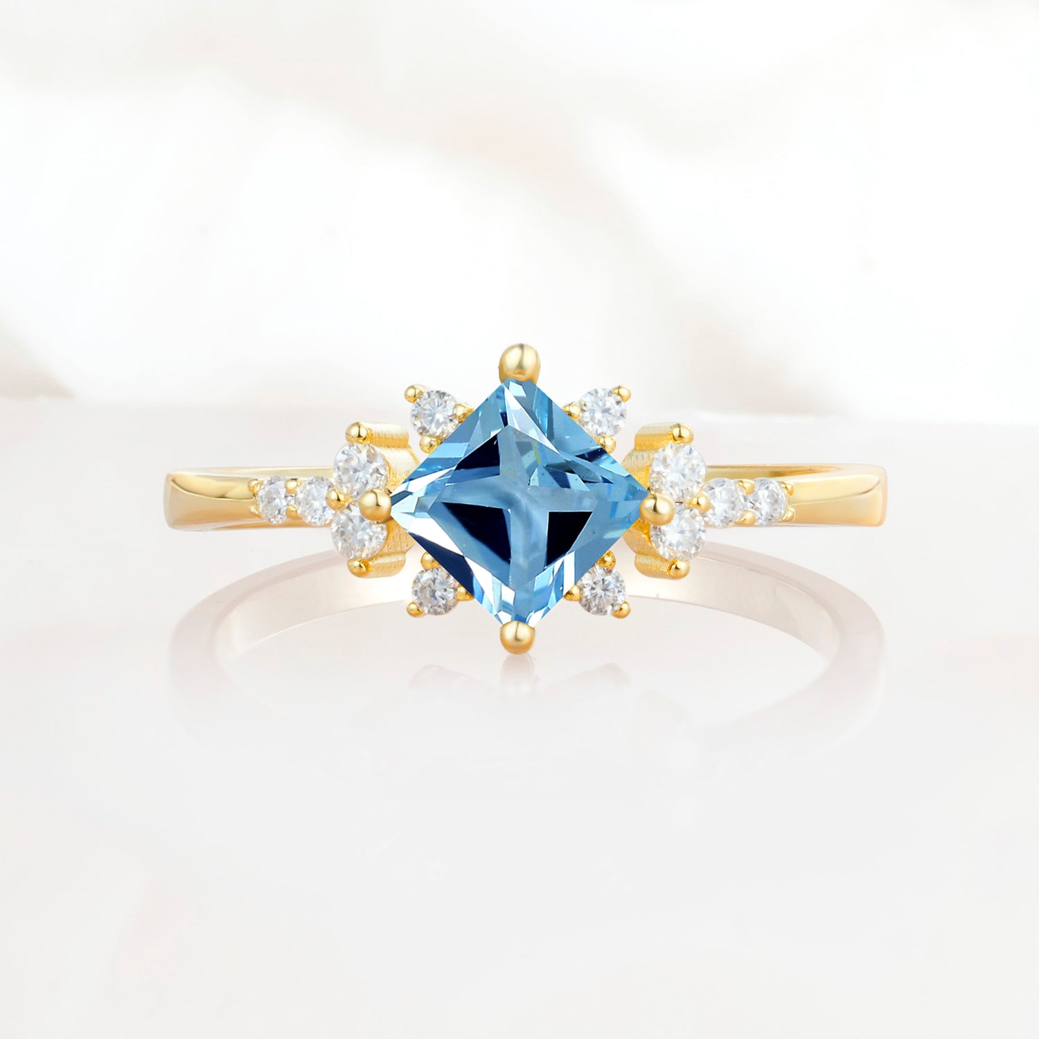 Halo Princess Cut Aquamarine Engagement Ring for Women