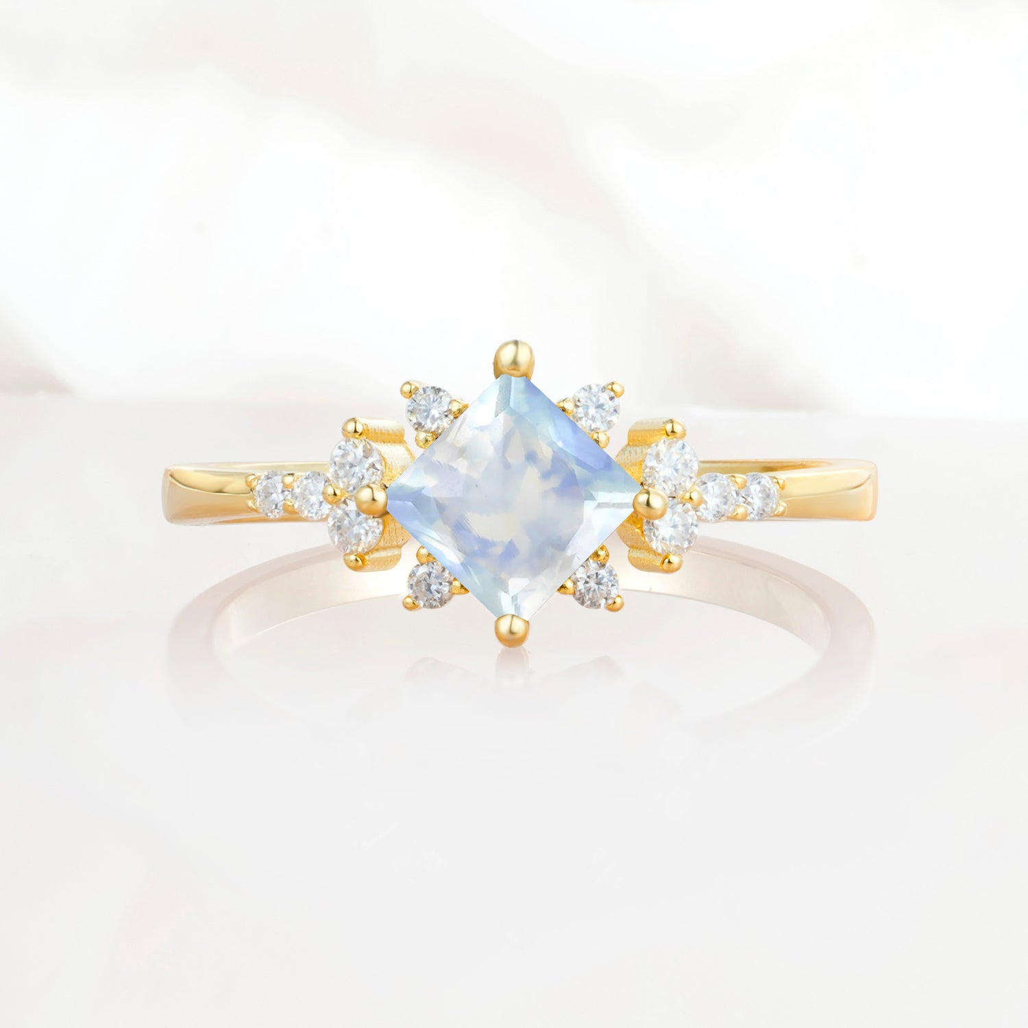 Halo Princess Cut Moonstone Engagement Ring for Women
