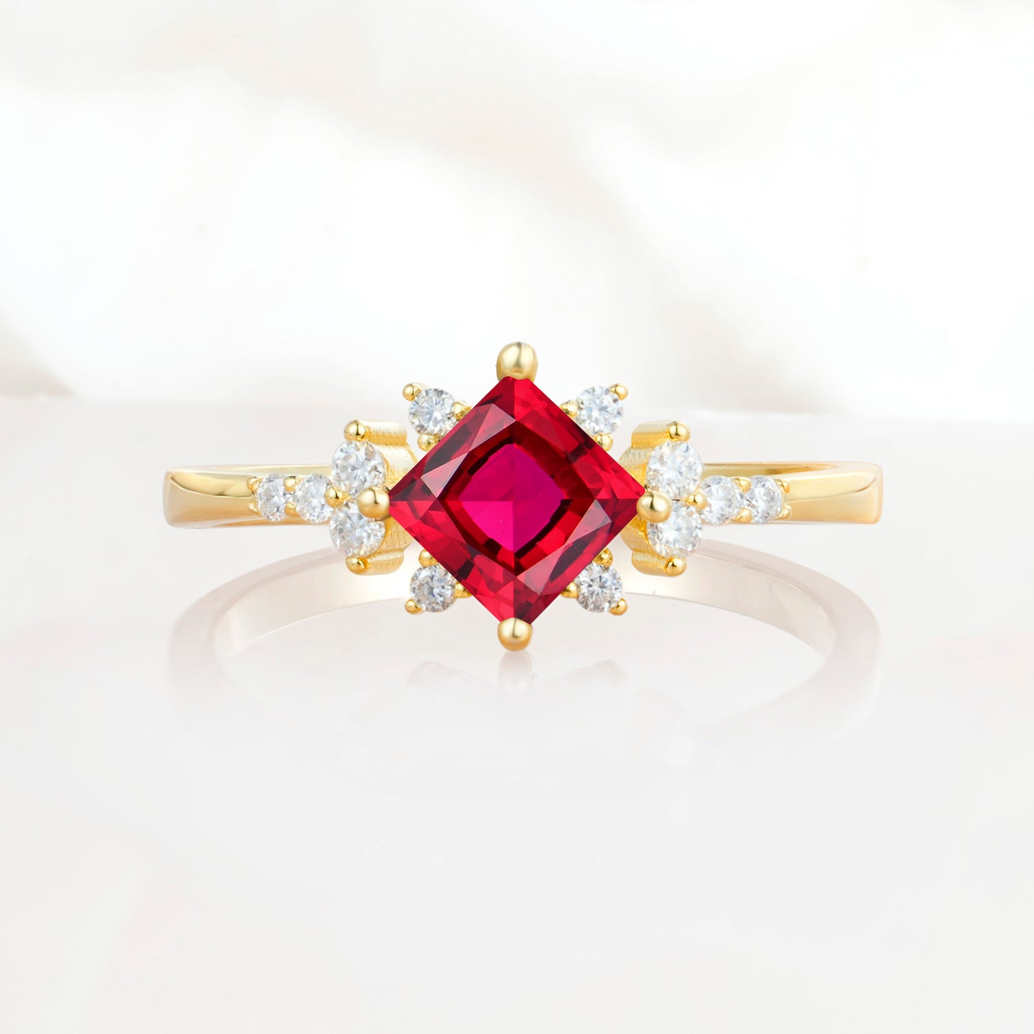 Halo Princess Cut Ruby Engagement Ring for Women