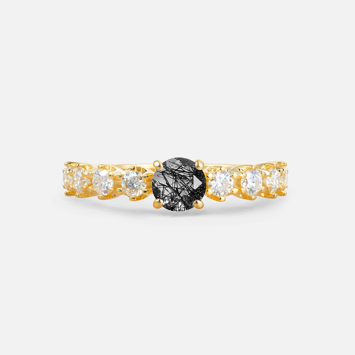 Classic Round-Shaped Black Rutilated Quartz Ring for Proposal and Anniversary Gifts