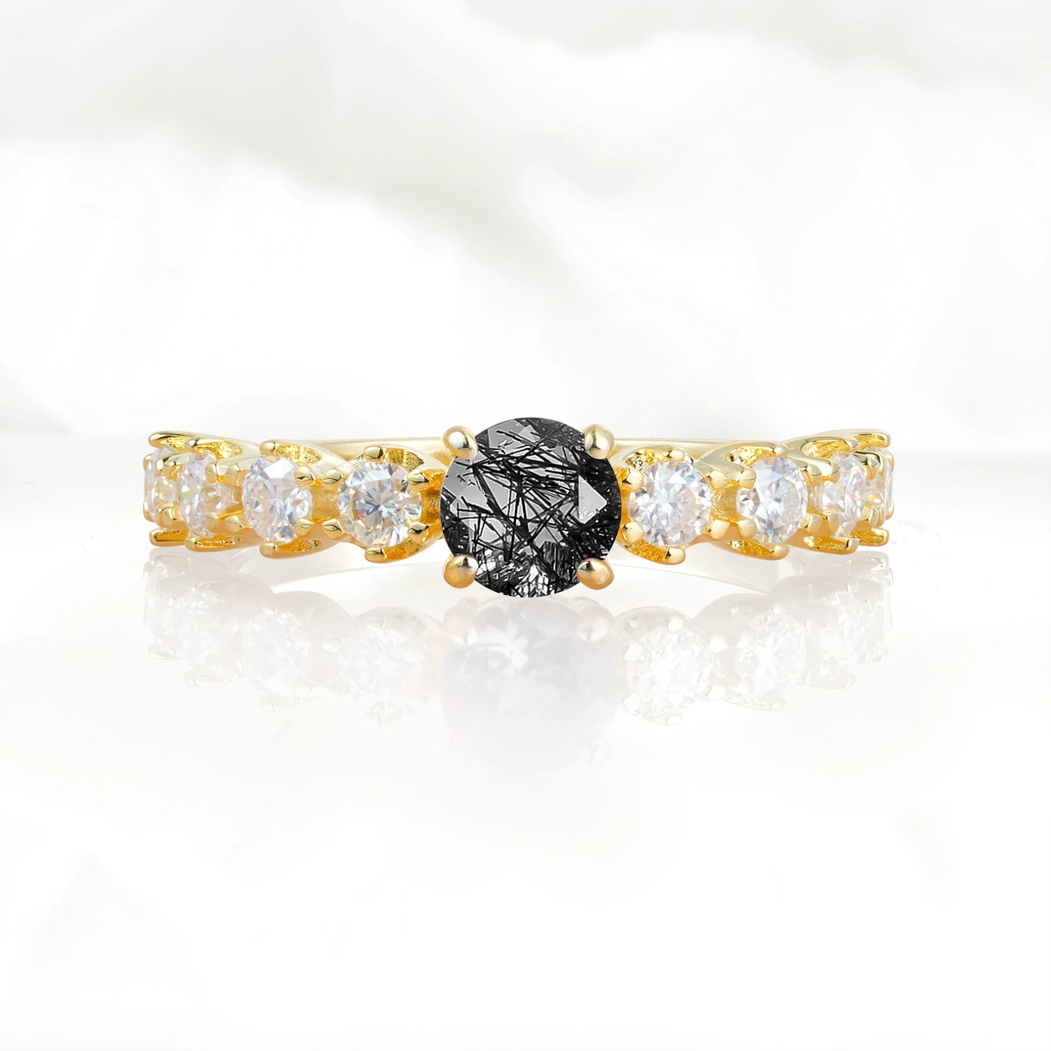 Classic Round-Shaped Black Rutilated Quartz Ring for Proposal and Anniversary Gifts
