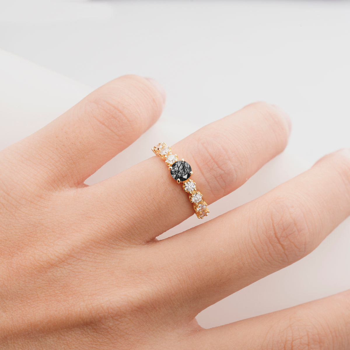 Classic Round-Shaped Black Rutilated Quartz Ring for Proposal and Anniversary Gifts