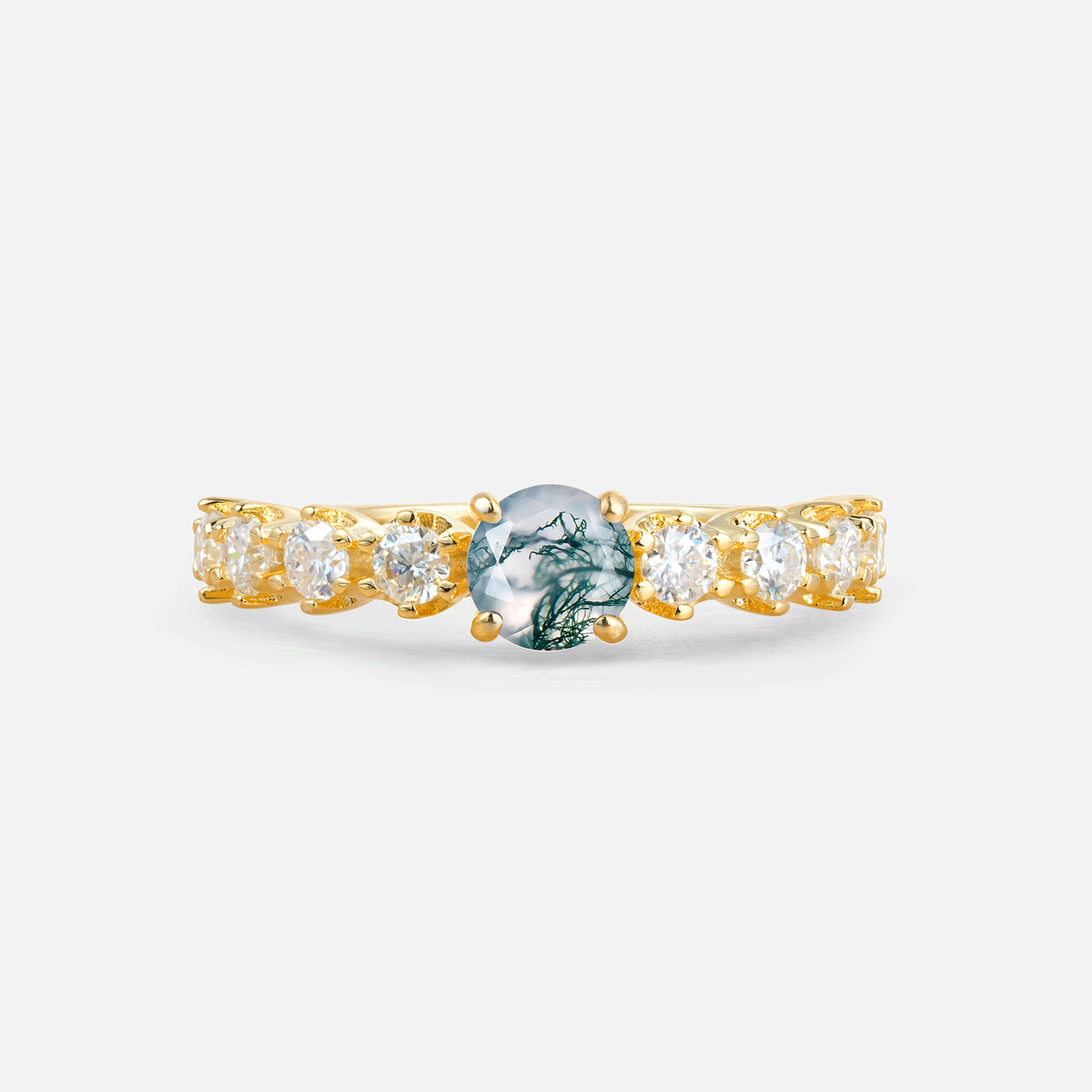 Classic Round-Shaped Moss Agate Ring for Proposal and Anniversary Gifts