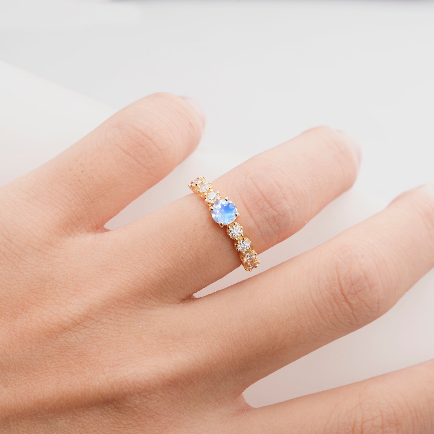 Classic Round-Shaped Moonstone Ring for Proposal and Anniversary Gifts