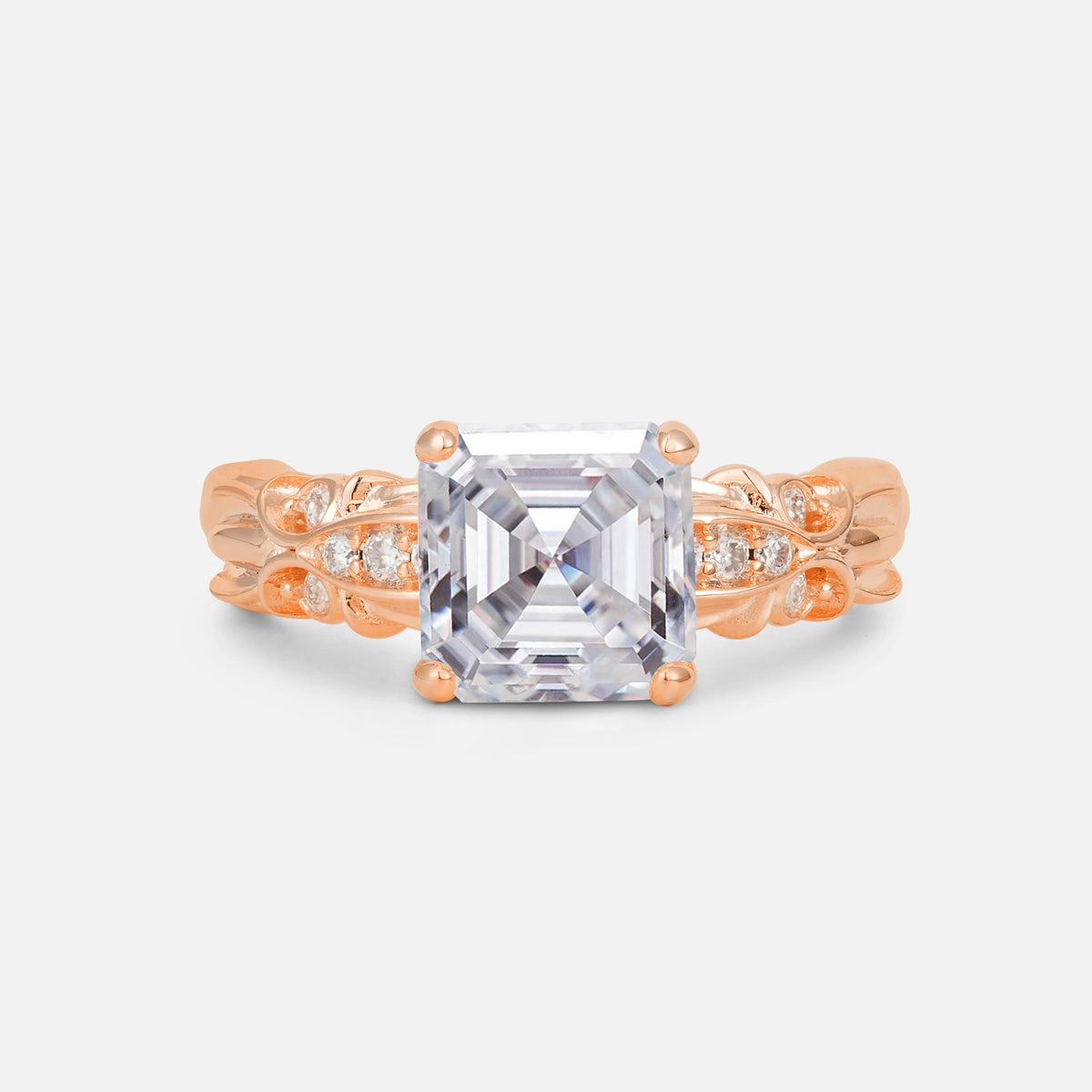 Emerald Cut Moissanite Engagement Ring with Floral Vine Side Stones - Additional view