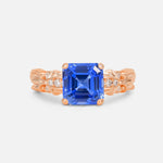 Emerald Cut Sapphire Engagement Ring with Floral Vine Side Stones - Additional view