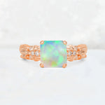 Emerald Cut Fire Opal Engagement Ring with Floral Vine Side Stones - Additional view