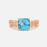 Emerald Cut Turquoise Engagement Ring with Floral Vine Side Stones - Additional view