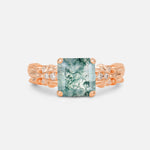 Emerald Cut Moss Agate Engagement Ring with Floral Vine Side Stones - Additional view