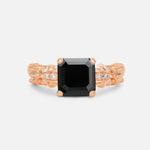 Emerald Cut Black Onyx Engagement Ring with Floral Vine Side Stones - Additional view