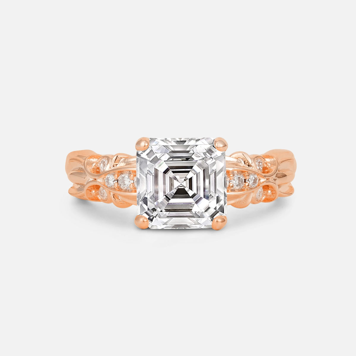 Emerald Cut Lab Diamond Engagement Ring with Floral Vine Side Stones - Additional view