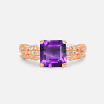 Emerald Cut Amethyst Engagement Ring with Floral Vine Side Stones - Additional view