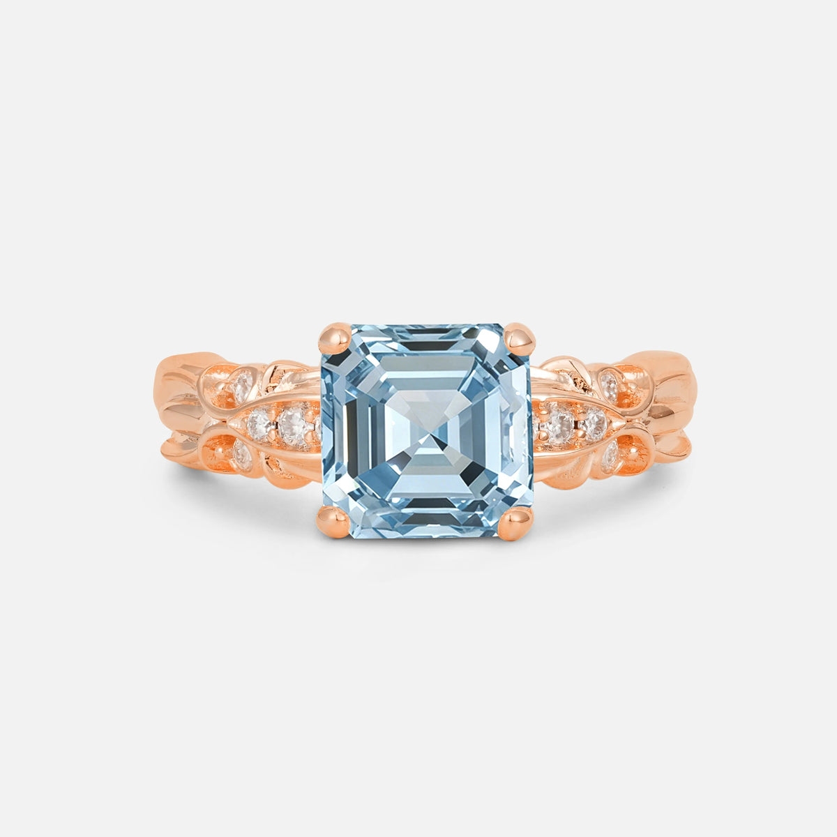 Emerald Cut Aquamarine Engagement Ring with Floral Vine Side Stones - Additional view
