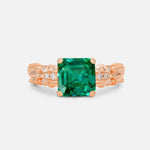 Emerald Cut Emerald Engagement Ring with Floral Vine Side Stones - Additional view