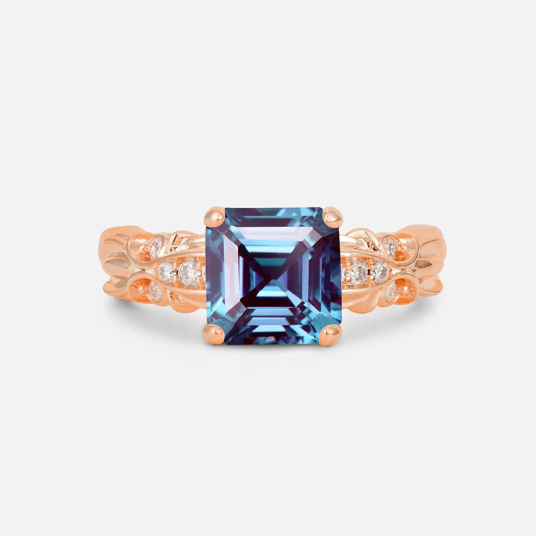 Emerald Cut Alexandrite Engagement Ring with Floral Vine Side Stones - Additional view