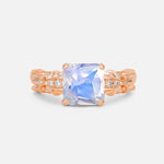 Emerald Cut Moonstone Engagement Ring with Floral Vine Side Stones - Additional view