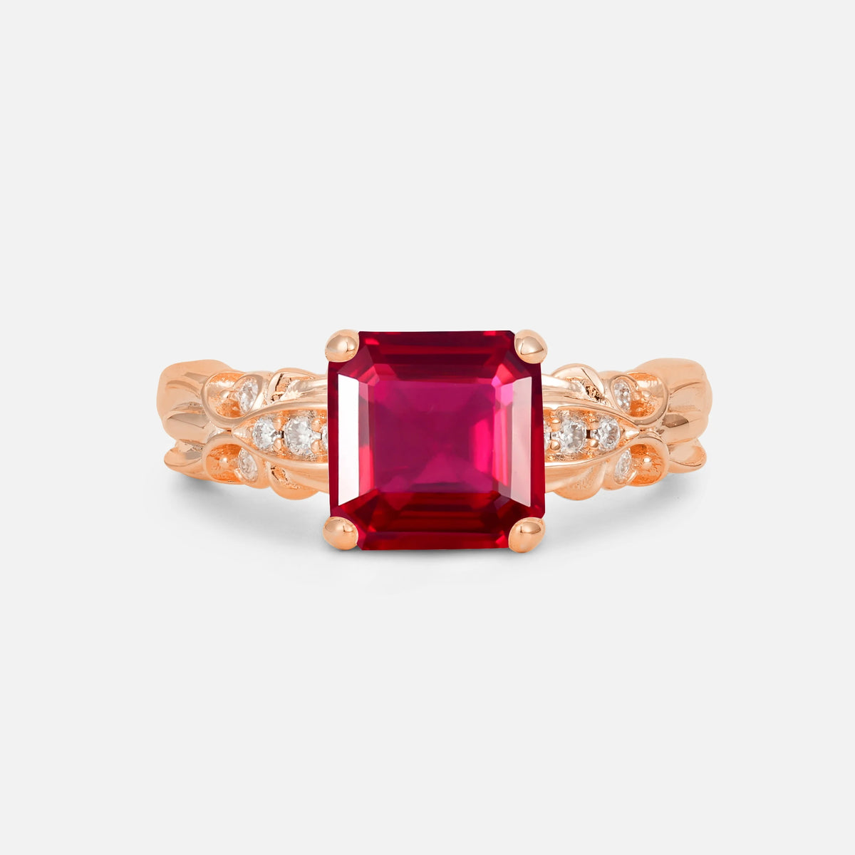 Emerald Cut Ruby Engagement Ring with Floral Vine Side Stones - Additional view