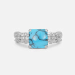 Emerald Cut Turquoise Engagement Ring with Floral Vine Side Stones - Additional view
